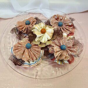 5pc Dusty Backroads Fabric Flower Set, Vintage New Fabrics